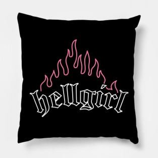 Hellgirl Aesthetic Goth Grl Grunge Design (Pink Flames & White Text) Pillow