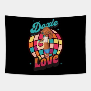 Cute Dachshund in fashion on a Doxie Love tee Tapestry