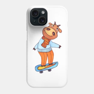 Funny animal bull on snowboard hand drawn Phone Case