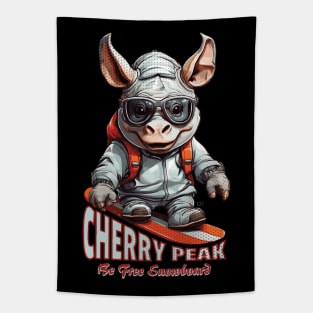 Cute Rhinoceros Cherry Peak Snowboard Tapestry