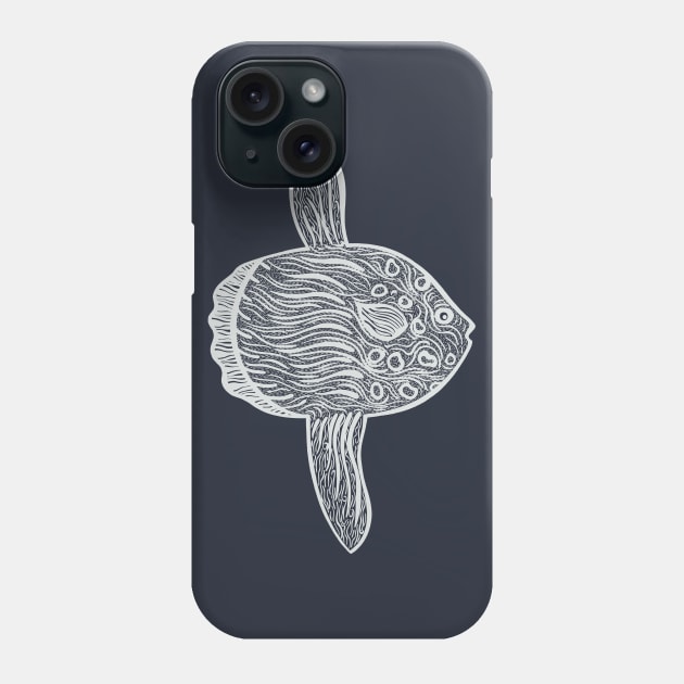 Ocean Sunfish or Mola - fish ink art design - dark colors Phone Case by Green Paladin