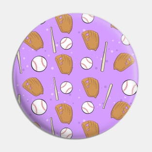 Baseball - Gloves, Balls & Bats on Purple Background Seamless Pattern Pin