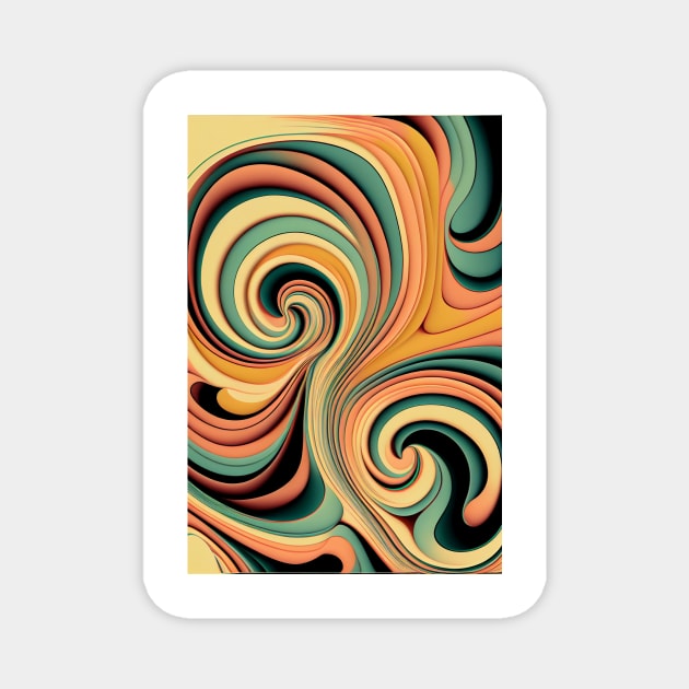 Liquid Swirl Contemporary Abstract Pattern in Orange, Yellow, Black, Navy, Blue, Green, Brown, Cream, Gold, Red Magnet by HiArtify