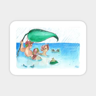 MerMay Rainy Day Merfolk Umbrella and Frog Watercolor Magnet