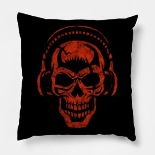 ☠ Skull with Headphones ☠ Abstract Tribal Tattoo Style RED Pillow