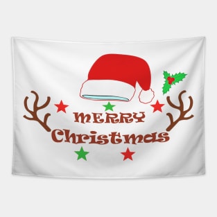 Merry Christmas Santa Hat Reindeer berry Tapestry