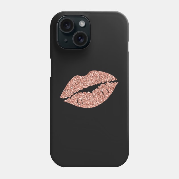 Dark Rose Gold Faux Glitter Lips Phone Case by Felicity-K