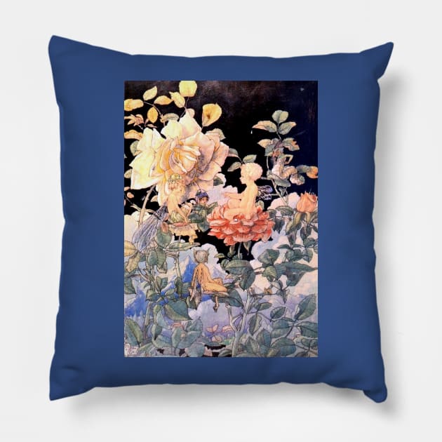 Fairies in the Rose Garden - Harold Gaze Pillow by forgottenbeauty