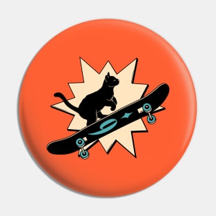 Cool Skater Black Cat in orange Pin