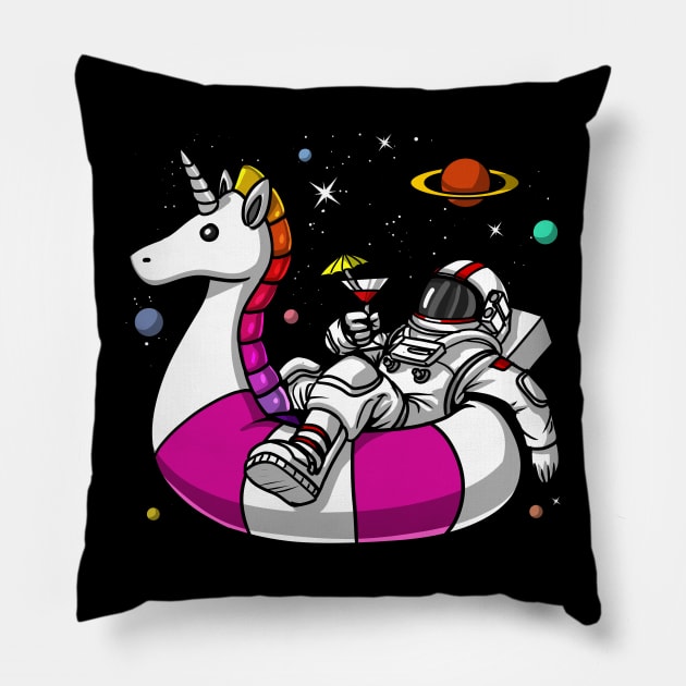 Space Astronaut Riding Unicorn Float Pillow by underheaven