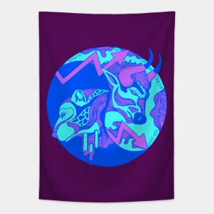 Blue Bull and Bear Tapestry