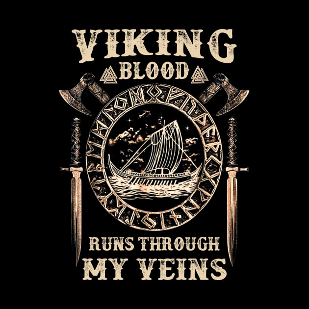 Vikings T-Shirt Viking Blood Valknut Valhalla Warrior Shirt Norse Mythology by Windytee