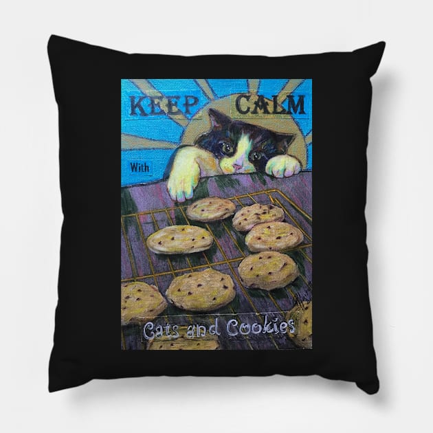 Keep Calm with Cats and Cookies Pillow by Artladyjen