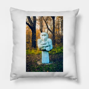 Picture of post modern sculpture of Motherhood in autumn park Pillow