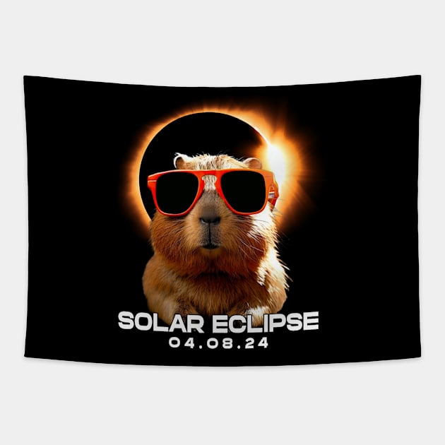 Celestial Capybara Eclipse: Trendy Tee for Capybara Enthusiasts and Eclipses Tapestry by GinkgoForestSpirit