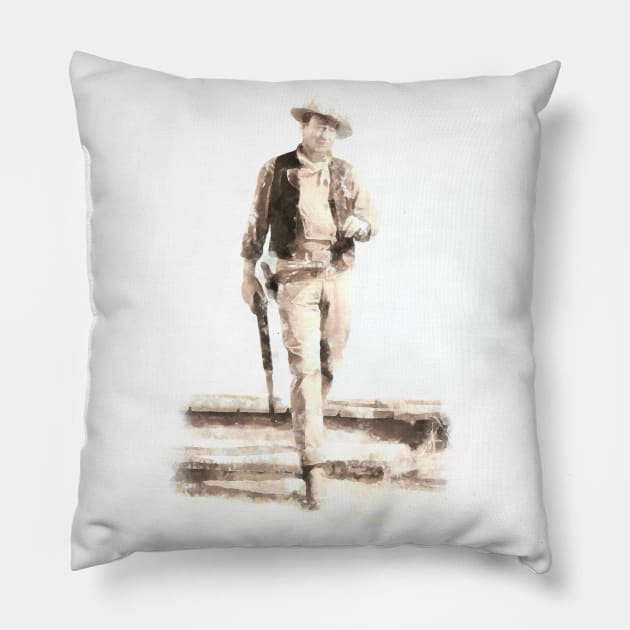 John Wayne watercolor Pillow by Ryan Rad