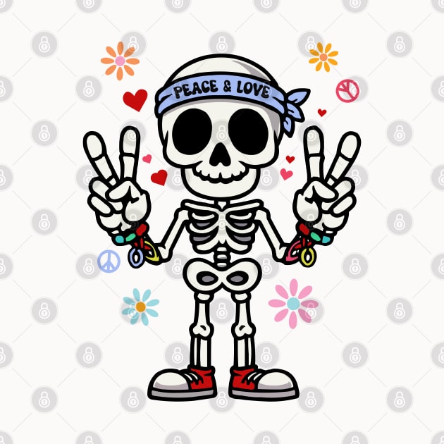 Peace And Love Funny Skeleton Design by hippohost