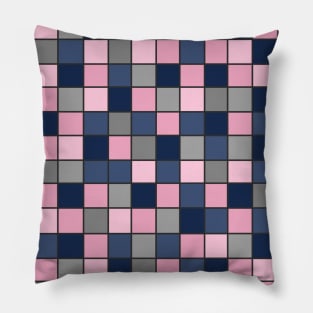 Grey, Blue and Pink Grid Pillow