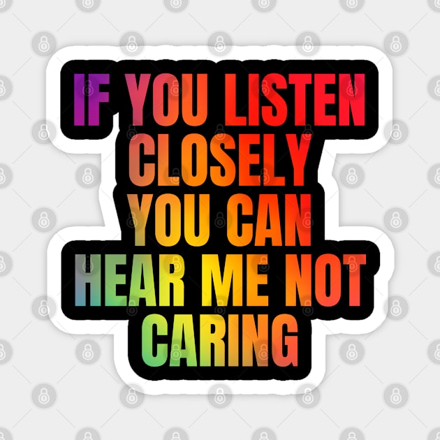 Rainbow Funny Sarcastic Saying Quote I Dont Care Magnet by BuddyandPrecious