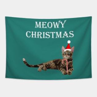 Meowy Christmas Brown Tabby Kitten Tapestry