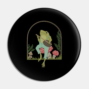 Frog Cottagecore Aesthetic Frog Playing Banjo On Mushroom Pin