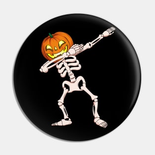 Dabbing Skeleton Pumpkin Head Halloween Costume Pin