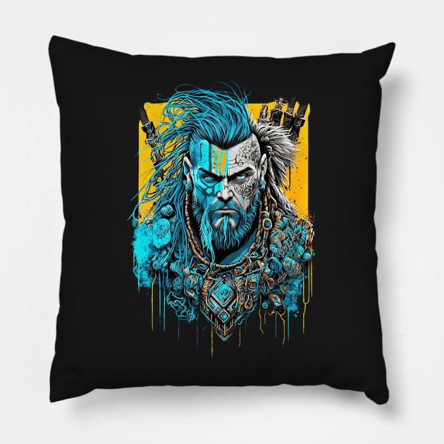 Neon Cyberpunk Viking - V1.06 Pillow by SMCLN