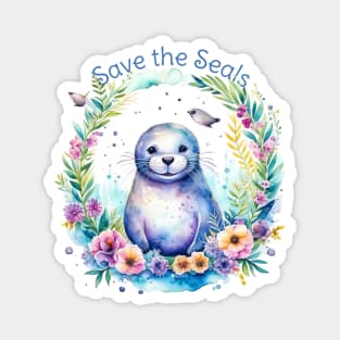 Watercolor Save the Seals Magnet