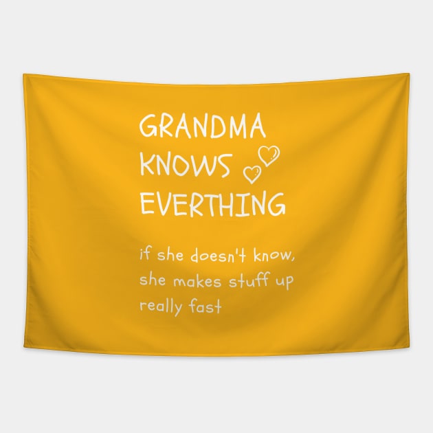 Grandma Knows Everything Tee, Grumpa Tapestry by BalmyBell