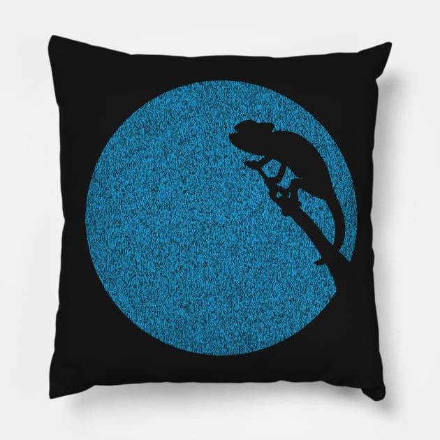 Minimalist Distressed Blue Chameleon Moon Pillow by pelagio