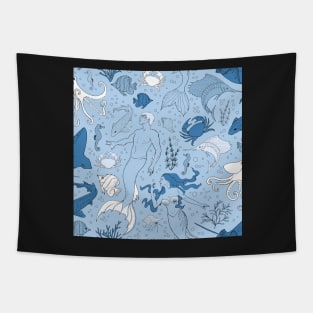 under the sea - blue seamless pattern Tapestry