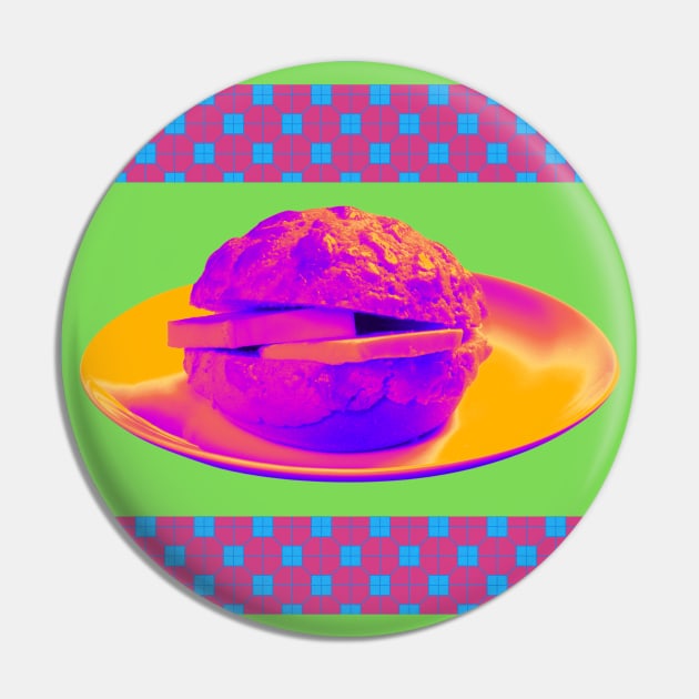 Pineapple Bun - Funky Hong Kong Street Food - Pop Art Neon Purple with Lime Green Pin by CRAFTY BITCH