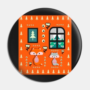 Little foxes waiting for Santa Pin