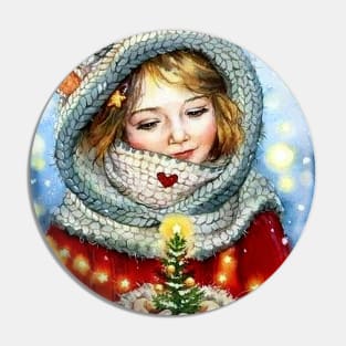 Christmas Tree Magical Young Girl Print Pin