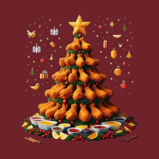 Pixel Crispy Chicken Christmas Tree Art T-Shirt