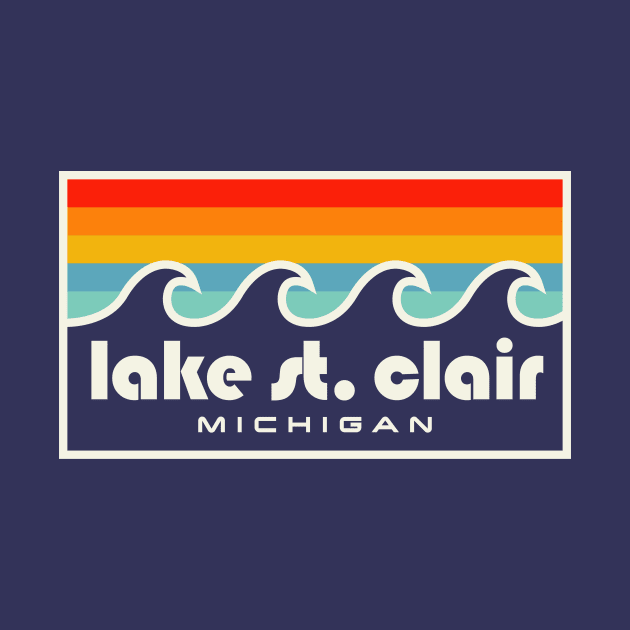 Lake St. Clair Fishing Michigan Retro Vintage Waves by PodDesignShop