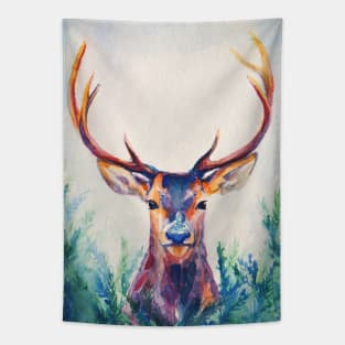 watercolor deer with big antlers Tapestry