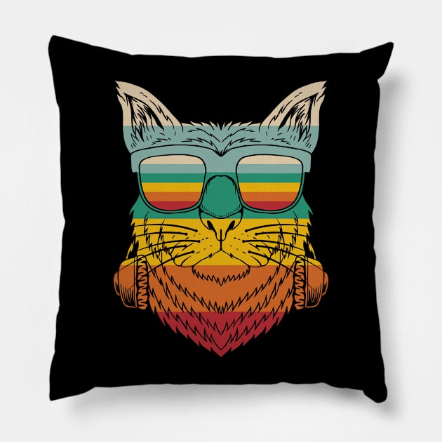 Retro Cat With Glasses Pillow by Dojaja