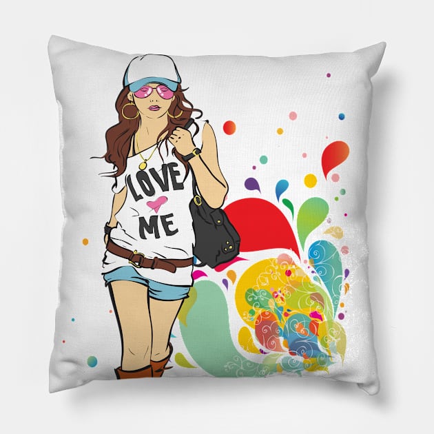 Love Me Fashion Girl Pillow by G-Art Swiss