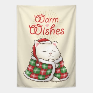 Warm Wishes Christmat Cat in Blanket Tapestry