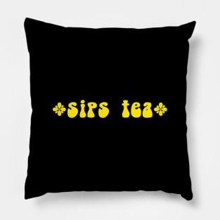 Sips Tea Groovy Style With Yellow Color Funny Gossips Meme Pillow