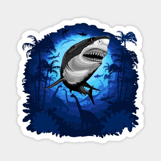 Great White Shark on Surreal Jurassic Underwater Scenery Magnet by BluedarkArt