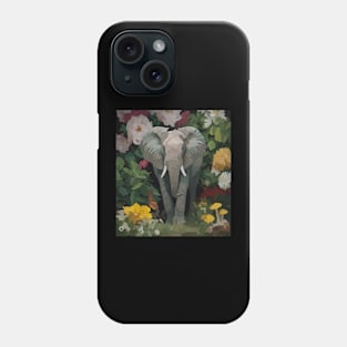 watercolor flowers surrounding a wild elephant Phone Case
