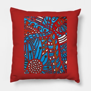 Red, white and blue modern mosaic print Pillow