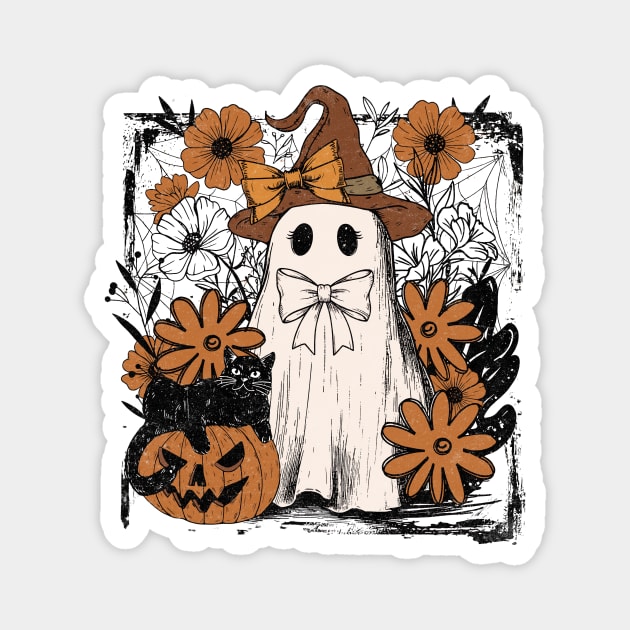 Cozy Coquette Ghost And Black Cat Design Magnet by Designed By Marty