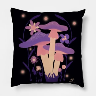 Colorful Mushrooms & Abstract Flowers - Twilight Pillow