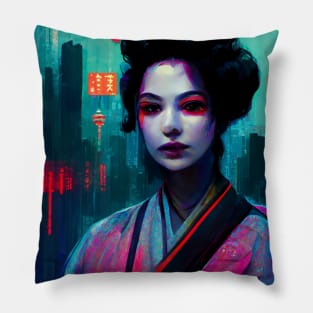 A cyberpunk geisha Pillow