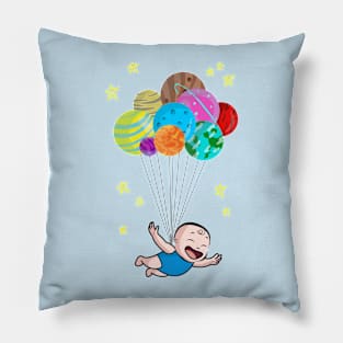 Cute Smiling Baby Boy Future Astronaut And Planets Pillow