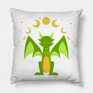 Green dragon under the moon and stars. Pillow