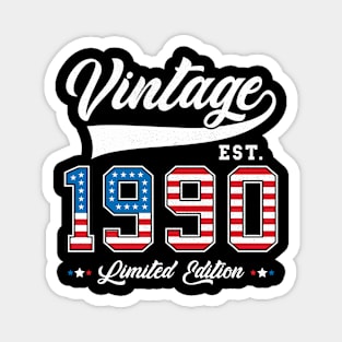 33rd Birthday Patriotic Vintage 1990 USA Flag 4th of July Magnet